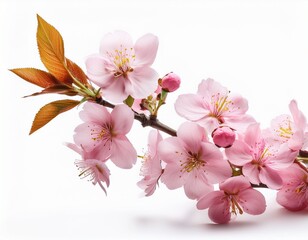 Naklejka premium cherry tree branch adorned with pink flowers isolated on white