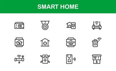 Smart Home Line Icon Set – Modern Minimal Outline Icons for Automation, Technology, and Connected Devices