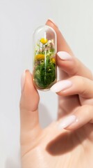 Cápsula de naturaleza, mini terrario, concepto eco futurista, Naturaleza en cápsula: micro terrario verde en vidrio minimalista, Sostenibilidad en tu mano