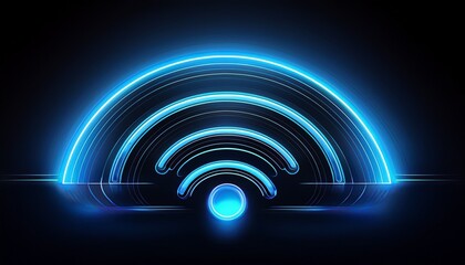 Obraz premium a glowing blue wifi symbol against a black background simple and modern it suggests connectivity and wireless technology