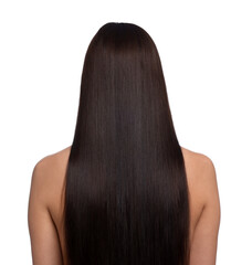 Naklejka premium Woman with beautiful smooth hair after lamination procedure on white background, back view