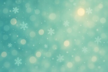 Obraz premium Soft focus teal background with glowing bokeh and delicate snowflakes