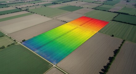 Aerial drone survey revealing detailed agricultural insights through vibrant spectral analysis, optimizing modern farming strategies and crop yield