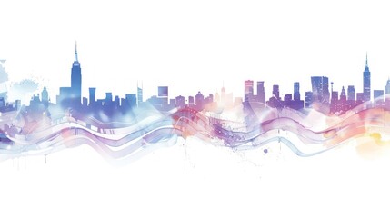 Fototapeta premium Colorful abstract watercolor cityscape silhouette for design backgrounds