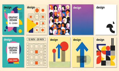 Geometric Graphic Design Poster Set | Abstract Shapes and Colorful Layouts for Design Events, Workshops, and Art Exhibitions