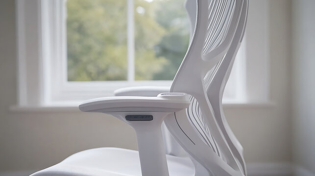Modern White Office Chair with Ergonomic Design Near a Window