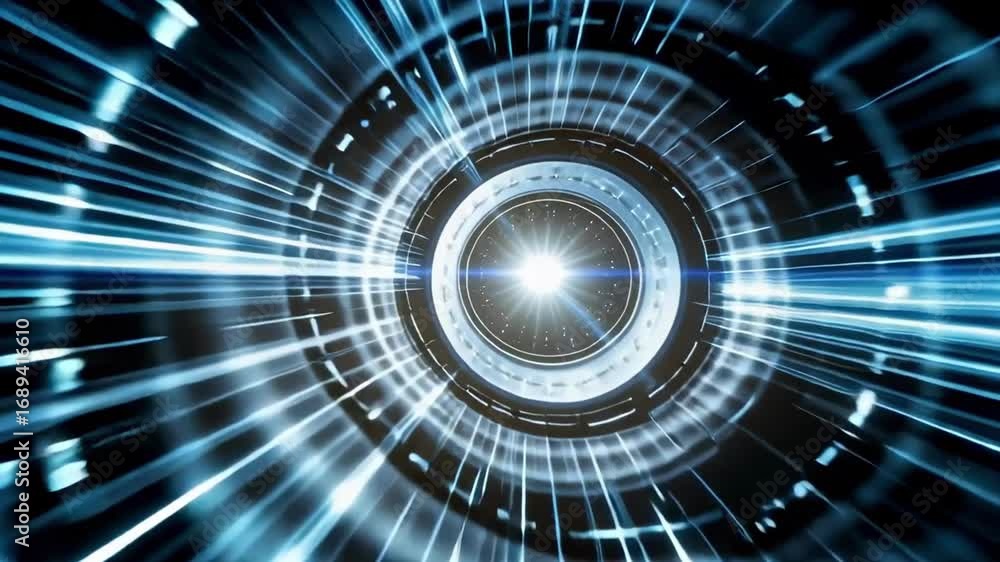 Poster hyperspace jump animation through a wormhole time travel with light speed background effect video fo