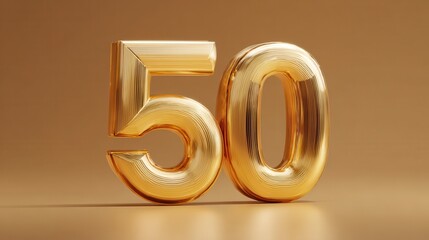 3d golden 50 number on golden background ai technology