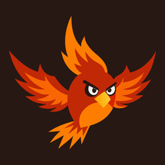 Vector art illustration of a flying divine bird in a fiery flame