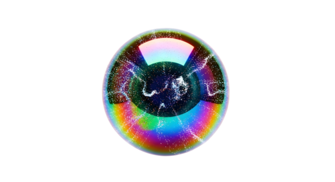 Iridescent bubble sphere isolated on transparent background captivating soap bubble with rainbow colors, creating a mesmerizing and ethereal visual effect with a glossy surface