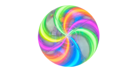 A swirling rainbow sphere isolated on transparent background, featuring vibrant colors blending in a mesmerizing pattern, creating a sense of movement, energy, and playful harmony