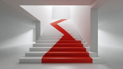 Obraz premium red arrow on white stairs