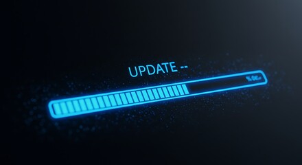 Digital system update progress bar glowing blue on dark background indicating software installation or data download process.