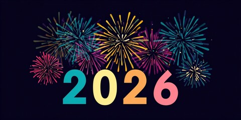 Colorful Fireworks Display Celebrating New Year 2026 with Bright Colors and Dark Night Sky