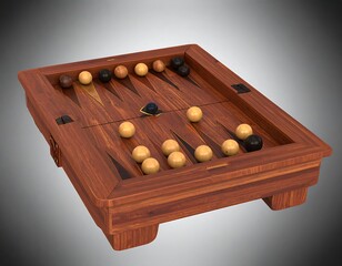 Wooden backgammon board with pieces