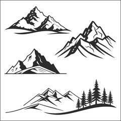 Black and white sketches of mountains
