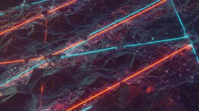 Abstract digital artwork with lowpoly shapes colored lines and a weblike structure