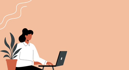 Professional woman focused on her laptop, working remotely or studying online. Ideal for business, technology, education, or lifestyle content.