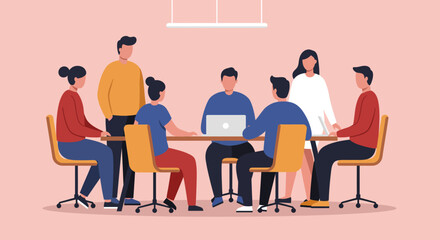 Diverse business team collaborating in a modern office meeting, brainstorming ideas and discussing strategy for a successful project.