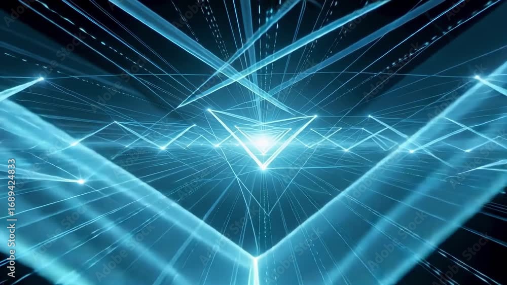 Poster Abstract futuristic technology background with glowing lines and triangles tunnel effect