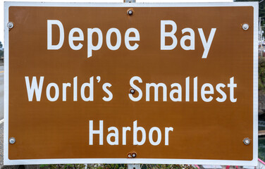 Depoe Bay, World's Smallest Harbor, road sign.
