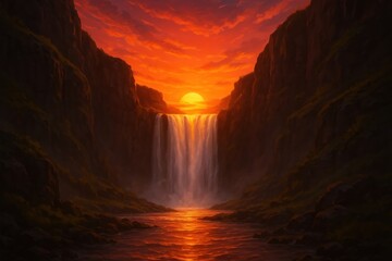 Majestic sunset waterfall landscape
