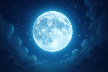 Luminous full moon night sky