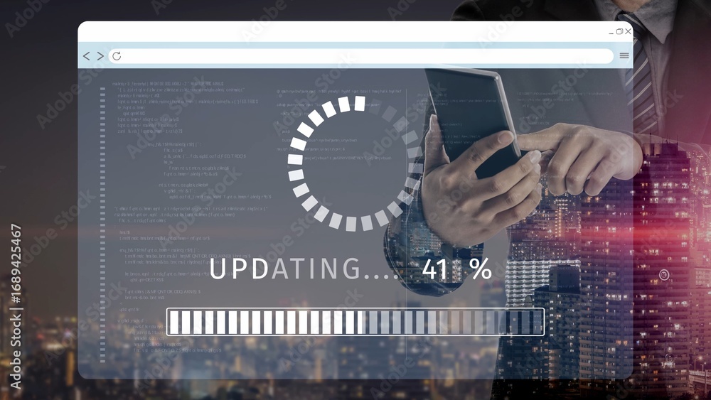 Poster knowledge upgrade and software update, digital skills improvement, competitive advantage, continuous