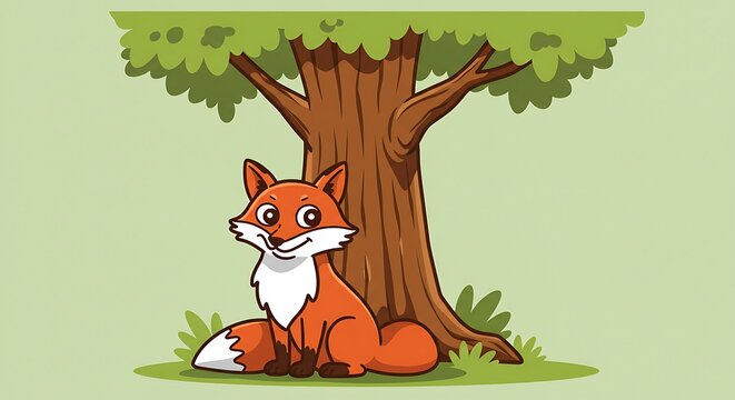 Cartoon Fox Resting Under a Tree.