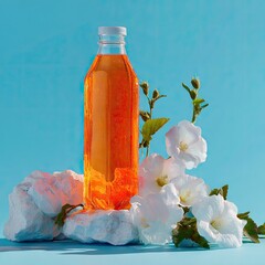 Bottle With Liquid and Flowers
