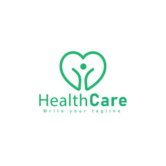 Abstract green heart logo with human figure inside representing health and wellness services