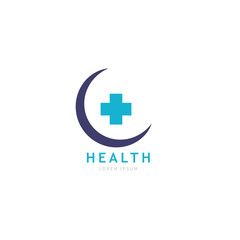Modern abstract logo design featuring a crescent moon embracing a vibrant teal cross symbolizing health and wellness