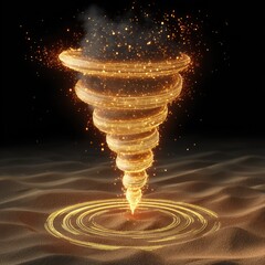 Whirling Sandstorm Illusion with Glowing Energy Rings