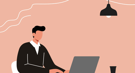 Professional man focused on his laptop in a modern minimalist workspace, symbolizing remote work, productivity, and digital business solutions. Ideal for tech, education, or lifestyle content.