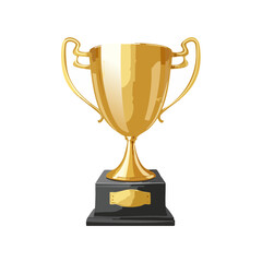 Golden trophy cup on a black stand, a symbol of winning and achievement.