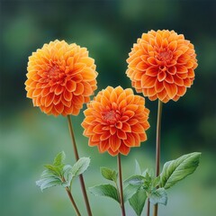 Vibrant Orange Dahlias in Bloom Against a Soft Green Background