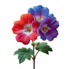 Vibrant Colorful Flowers with Green Leaves on a Simple Background