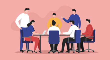 Diverse business professionals collaborate in a meeting, discussing strategies and ideas to foster teamwork and productivity in a corporate setting.