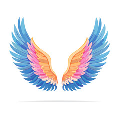 Fototapeta premium Colorful Angel Wings Illustration with Blue, Pink, and Orange Feathers