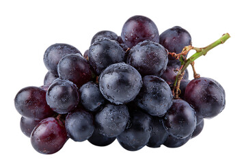 Close up of a bunch of ripe, juicy black grapes.