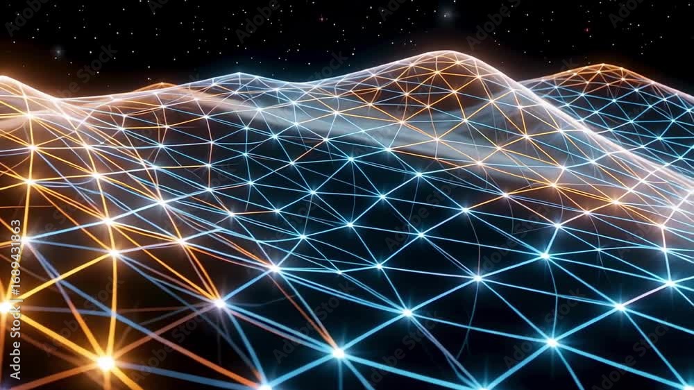 Poster abstract network connection digital technology background with glowing lines and dots 100