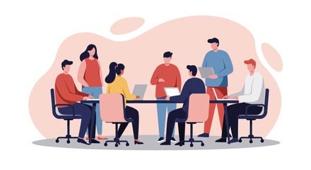 Diverse business team collaborating in a modern office meeting, discussing strategy and working together. Ideal for corporate, teamwork, and communication concepts.