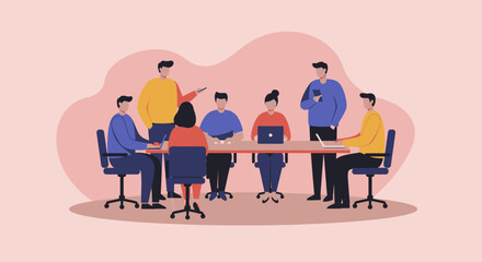 Diverse business team collaborating in a modern office meeting, discussing strategies and ideas. Ideal for concepts of teamwork, corporate communication, and professional development.