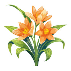 Obraz premium Elegant Orange Flowers Illustration with Green Leaves, Delicate Floral Design, Vector Graphic, Decorative Bouquet