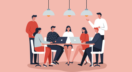 Diverse business professionals collaborate in a modern office meeting, fostering teamwork, innovation, and strategic planning. Perfect for corporate and startup themes.