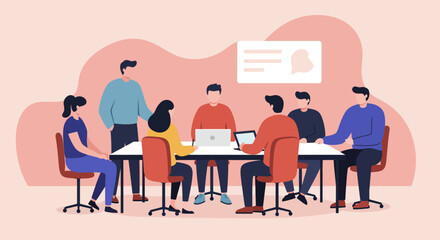 Diverse team collaborating in a modern office meeting, discussing strategies and new ideas. Perfect for business, teamwork, and corporate culture concepts.