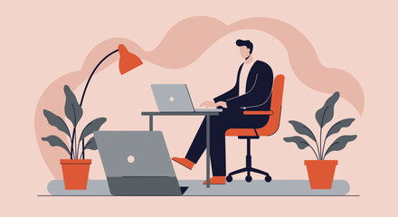 Focused professional working diligently on a laptop in a modern home office. Captures remote work, productivity, and digital communication concepts for business and freelance.