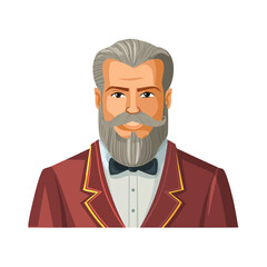 Cartoon illustration of stylish older man with beard wearing a suit and bow tie.
