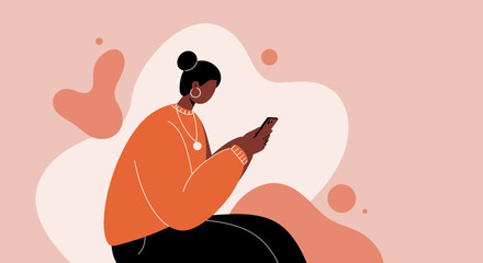 Young woman focused on her smartphone, engaging with digital content, social media, or online communication. Ideal for lifestyle, technology, or business concepts.