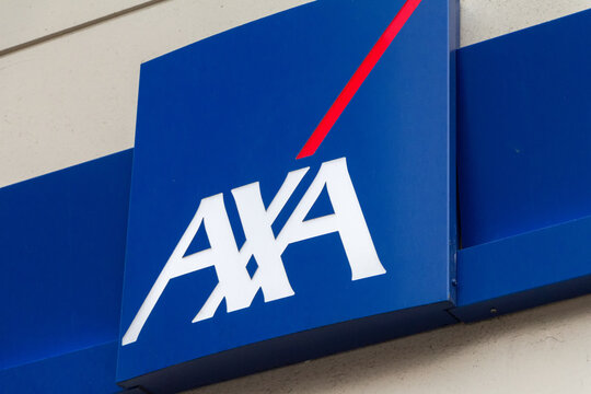 Paris, France - October 24, 2019. Axa logo on Axa store. Axa is a French multinational insurance firm